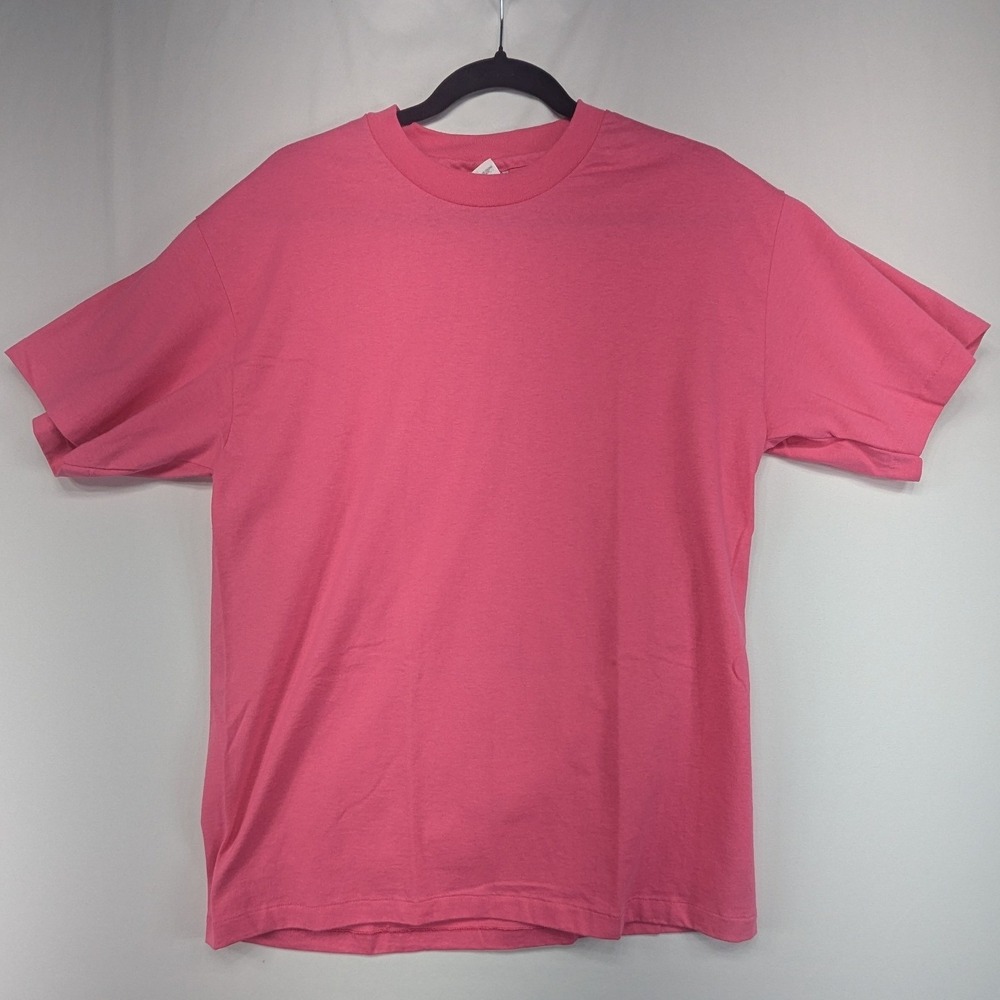 Vintage Hanes Pink Short Sleeve Crew Neck Cotton Basic T-Shirt Solid Blank Tee